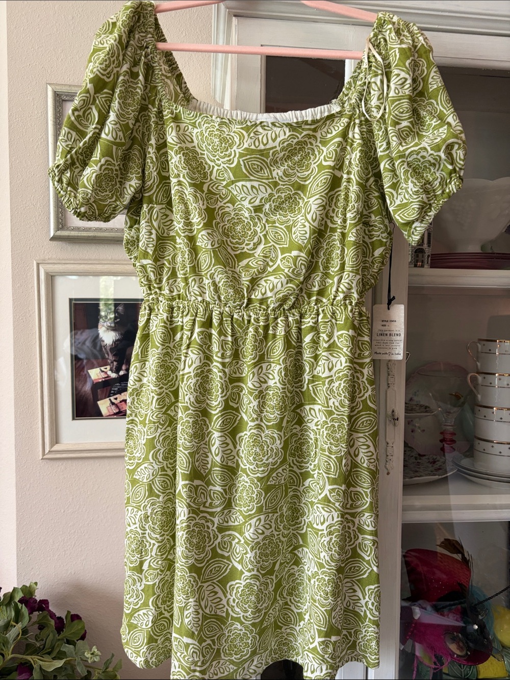 Sincerely Jules NWT green and ivory cotton mix , size large waist cut out Dress.